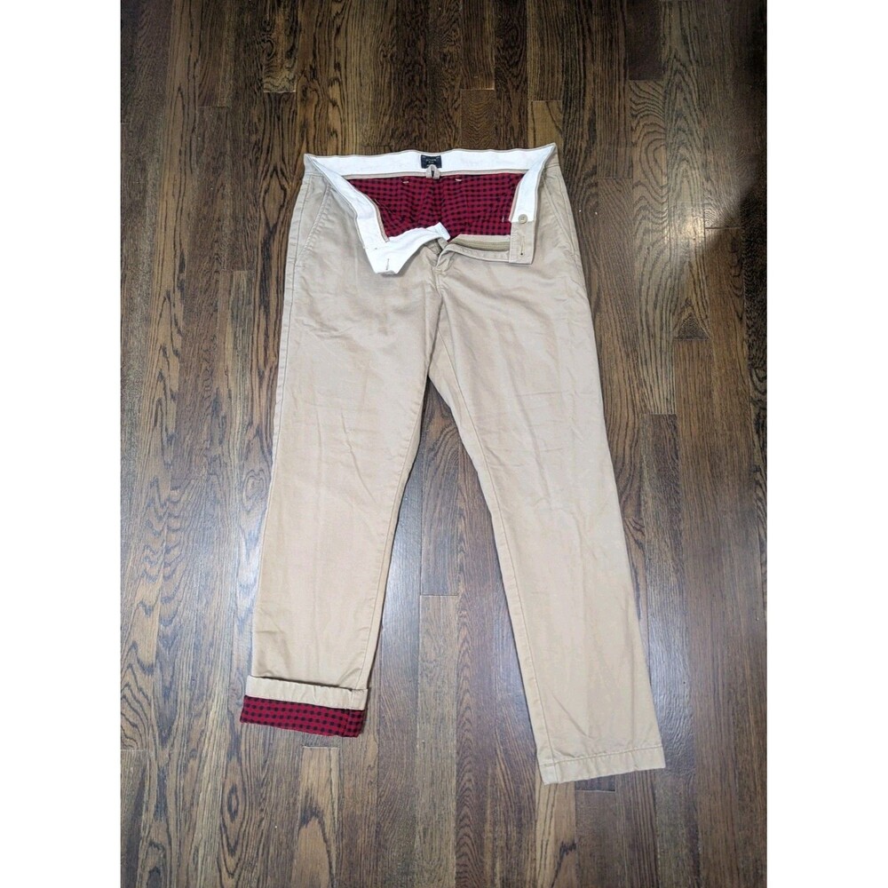 J Crew 770 Flannel Lined Cabin Pants Men's 33x29 Beige Straight Fit Casual Warm
